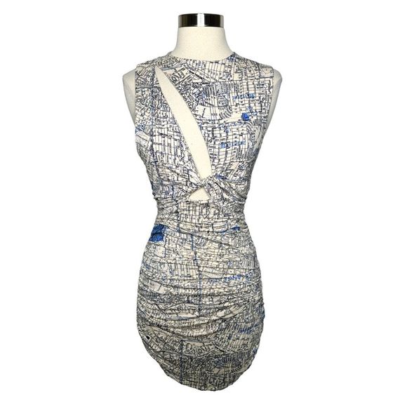 Urban Outfitters Amaya Map Cut-Out Mini Dress - Size Medium - Picture 2 of 9